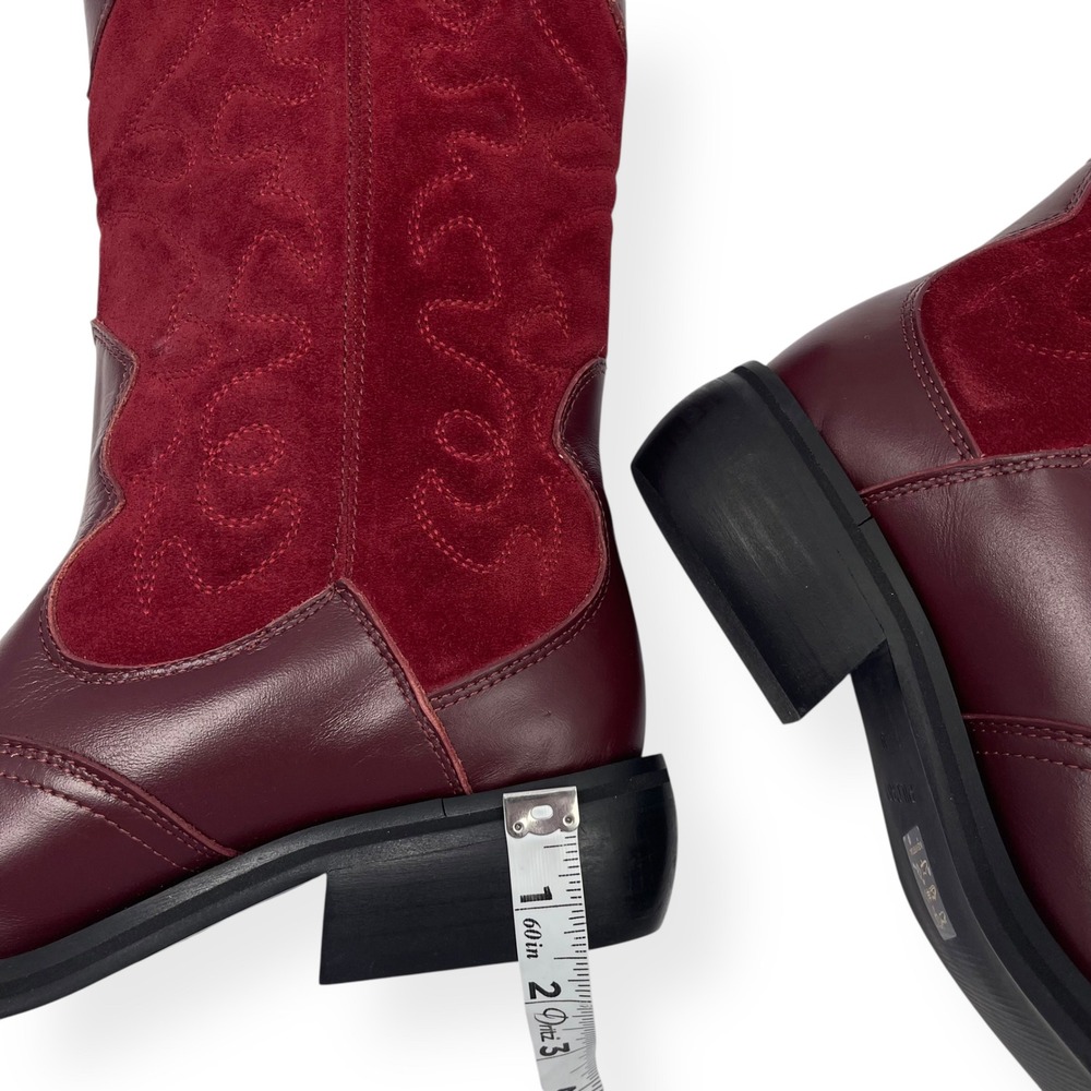 NWT Pilcro Anthropologie Western Red Cowboy Boots EU 39 Leather Suede $280 - Picture 12 of 16